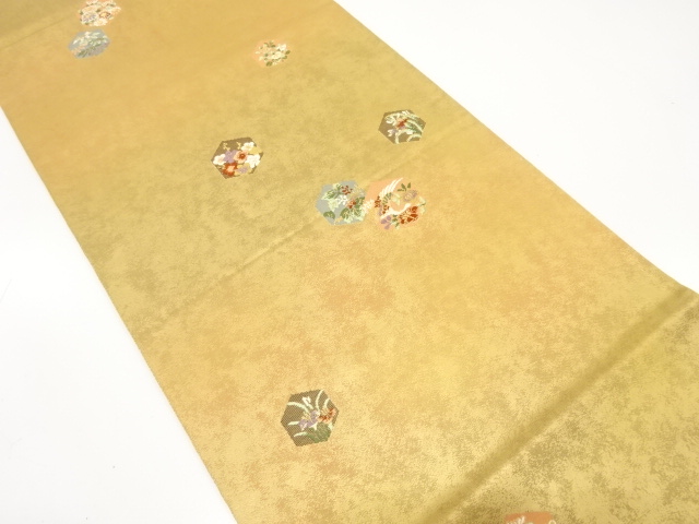 本金亀甲に鶴・梅・桐模様織出し袋帯